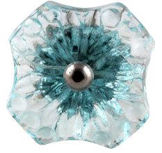 Turquoise Square Glass Flower Cabinet Knobs